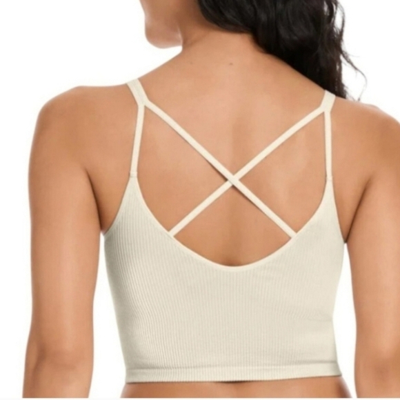 Lemon Set Of 2 Ribbed Yoga Bras Women's Size Large Cream Pink Seamless Lounge - Picture 3 of 15